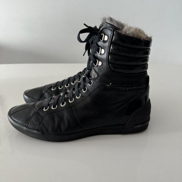 Hugo Boss Leather Rabbit Fur Lined men\'s boots, Size 44